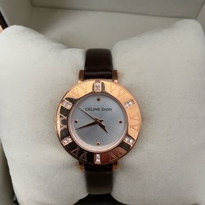 Celine Dion Rose Gold Watch with Brown strap